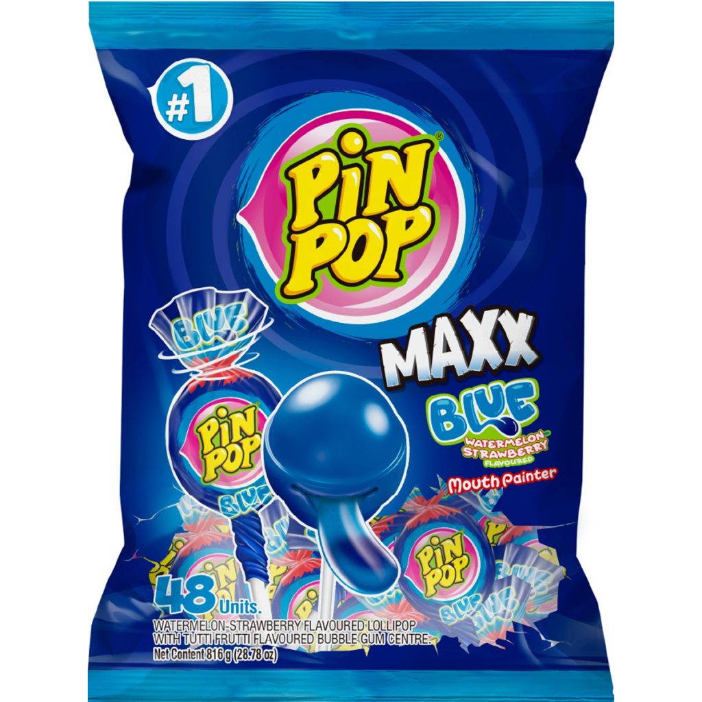 Pin Pop Lollipops 48's - Mouth Painter Blue