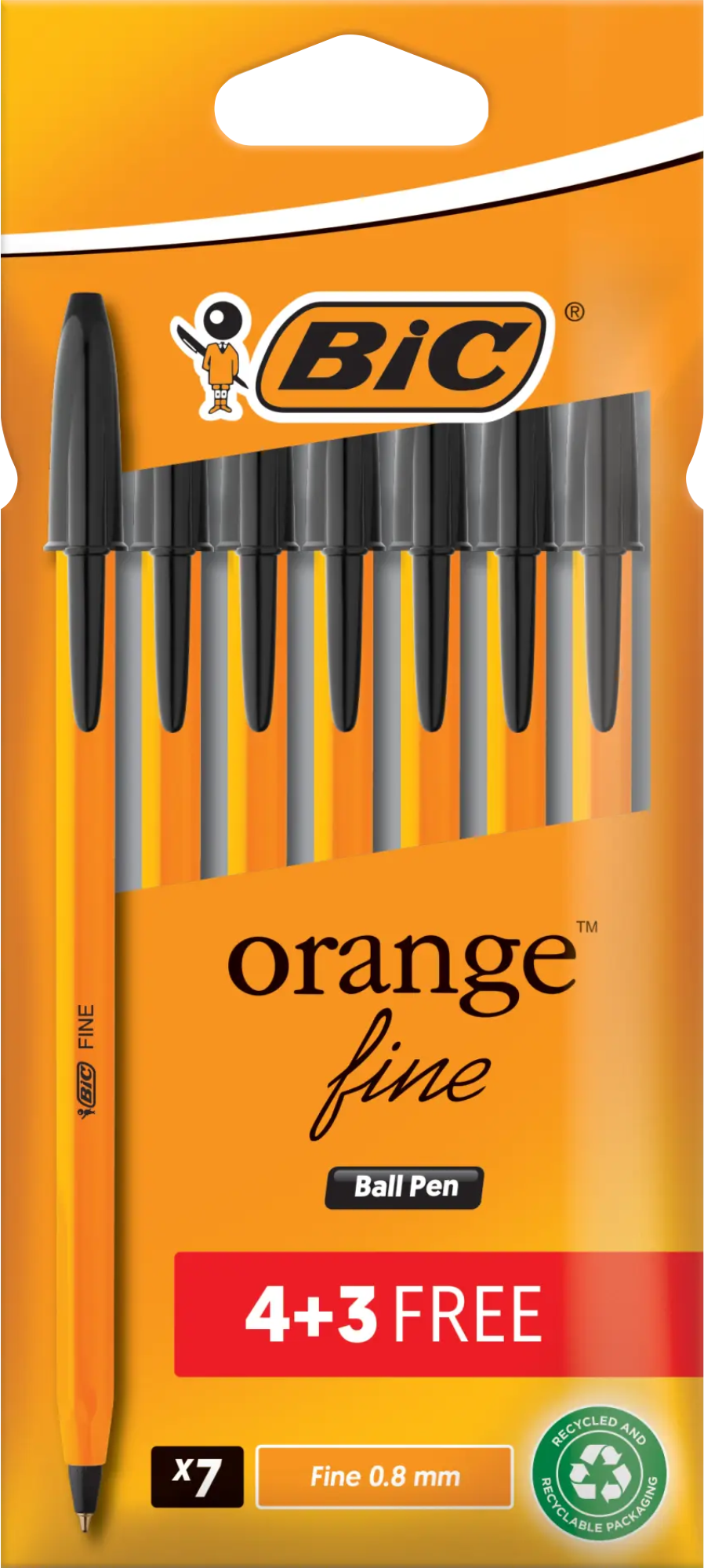 Bic Orange Blister Pack Black 4+3
